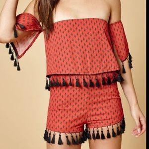 Pacsun Boho Printed Tassel Romper